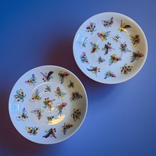 Vintage Hand Painted Porcelain Butterfly Saucers Hong Kong Set Of Two picture