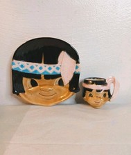 Vintage NATIVE AMERICAN Enesco Kitsch Wall Hanging/plate Cup Py Mcm Big Eye Rare picture