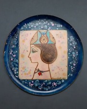 Original Doris Hall enamel on copper Art Deco portrait plate, 8 inches picture