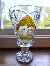 Vintage Julia Crystal Amber Cut-to-Clear 24% Pedestal Vase Golf Design Poland picture