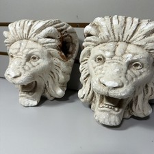 Vintage Plaster Lion Head Wall Plaque Gothic Heraldic Architectural Decor Set 2 picture
