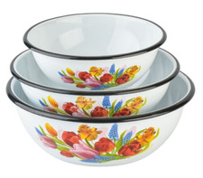 Novomoskovsk Spring Tulip Enamel Bowl Set of 3 Mixing Bowl [1.6qt,2.7qt,4.2qt] picture