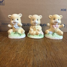 Set of 3 Vintage Ceramic Bear Figurines Nursery Cottagecore Decor kitch  picture