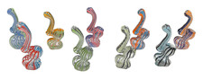4.5 inch Variety Pack Ribbon Colored Glass Sherlock Bubbler Water Pipe | 9 Pack picture