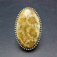Toney Mitchell NAVAJO Sterling Silver PETOSKEY Fossil Coral RING size 7.75 picture