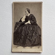 Antique CDV Photograph Beautiful Woman Civil War Era Amazing Dress Boston MA picture