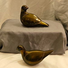 Pair Vintage MCM Brass Quail Dove Bird Figurines Mid Century Modern Minimalist picture