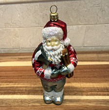 Handmade Glass Santa Claus Hanging Ornament Snowflakes Red/Silver 6