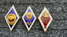 SET Rhombuses for graduating from two university  USSR Soviet badge pin. Suvorov picture