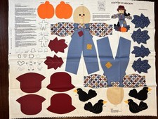 Vintage Cranston Print Works COUNTRY SCARECROW Autumn Fabric Panel Craft VIP picture