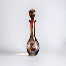 Amber Crystal Decanter With Glass Stopper Clear Engraved Pattern  picture