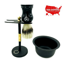DELUXE STAINLESS STEEL SHAVING STAND FOR SAFETY RAZOR & SHAVING BRUSH, CUP BLACK picture