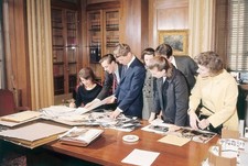 The American first lady Jacqueline Kennedy sitting at US President- Old Photo picture