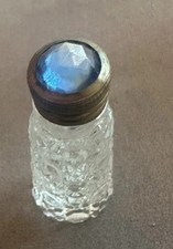 Vintage Czech Irice Mini Perfume Bottle Blue Jeweled Faceted top STUNNING 💕 picture