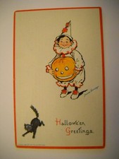 BLACK CAT FRIGHTENED BY LAUGHING JOL antique unused embossed postcard CHROMO picture