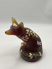 Fenton Hand Painted OOAK Stylized Ruby Fox Floral Design by Melissa Caplinger picture