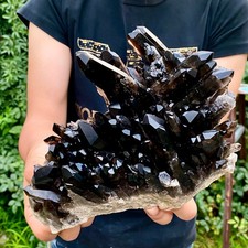 3.9LB   Natural Black Smoky Quartz Crystal Cluster Mineral Specimen Backbon heal picture