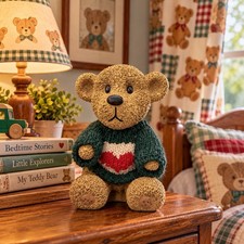 Vintage Large Resin Teddy Bear Figurine Sitting with Heart Sweater Collectible picture