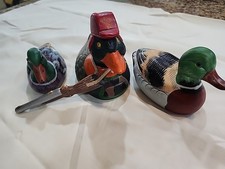 Vintage Ceramic Mallard Green Head Ducks Lot Of 3 Enesco Imports 1984 picture