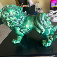 Green Glazed Ceramic Foo Dog Lion Statue Figurine Sculpture, 3D Effect picture