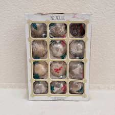 Vtg 1960s Noelle Mercury Glass Christmas Ornaments #214 Mica Stencil 11 w/Box picture