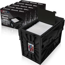 Short Comic Book Storage Bins 5 Pack, Holds 150 Comics Each, Black Plastic picture