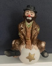 Vintage Flambro Emmett Kelly Jr Porcelain Clown Figurine Seated on Star Ball picture