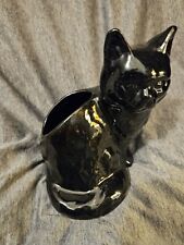 Vintage Sitting Black Kitty Cat Planter 8” Tall picture