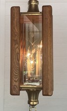 Vintage 1970s Don Ward MCM Swag Hanging Lamp Oak Brass Smoked Etched Glass 28” picture