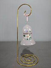 Grandmother Bell Pink Glass With Flowers & Butterfly On Gold Metal Display Stand picture