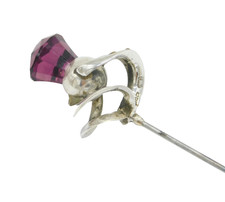 Charles Horner Sterling Silver & Amethyst Paste Thistle Hat Pin Antique Chester picture