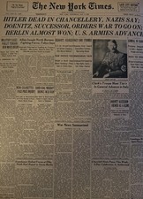 Vintage WW2 Hitler Is Dead NEW YORK TIMES News Article estate sale find picture