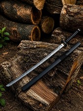 HANDMADE JAPANESE SAMURAI KATANA SWORD DAMASCUS FOLDED STEEL SHARP FULL TANG picture