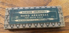 1930s Norton Abrasives Hard Arkansas Oilstone Pen Knife Piece Sharpening Stone picture