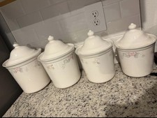 Vtg Pfaltzgraff Floral Wyndham Set Of 4 Kitchen Stoneware Cannisters With Lids picture