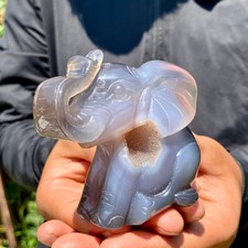 336G  Natural agate carved crystal elephant realistic crystal therapy picture