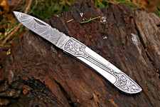 CUSTOM MADE HAND FROGED DAMASCUS STEEL FOLDING BLADE POCKET KNIFE W SHEATH 370 picture