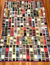 Vtg SKI SWEATER PATCHWORK Quilt BLANKET Knit NORDIC Pieced Handmade Cabin 60X82