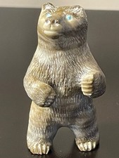 Herbert Him Zuni carved Picasso marble bear fetish turquoise inlaid eyes Signed picture