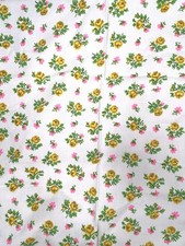 Vintage Fabric Textured Cream Floral Bright Pink Flowers 1ydx19
