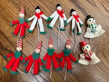 Vintage Lot  10 Spun Cotton Pipe Cleaner Felt Pixies or elves, snowmen Japan picture