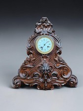 Antique Black forest style wood carved mantel clock satyr head floral decor picture
