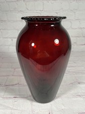 Vintage Anchor Hocking Ruby Red Glass 9” Scalloped Edge Glass Vase picture
