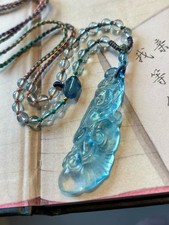 52*18*8mm Natural aquamarine Quartz Carved pendant Crystal gem Reiki decor gift picture