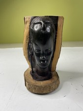 African Carved Sculpture Wood Bust Tribal African Solid Wood Statue 9” picture