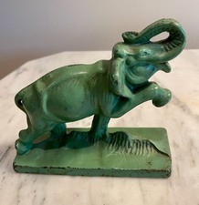 ANTIQUE CAST IRON STOMPING ELEPHANT ART DECO STATUE BOOKEND PAPER WEIGHT picture