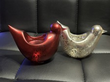 PartyLite 2012 Christmas Dove Pair Tea light Candle Holder, Red And Silver 4” picture