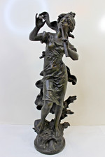 Antique Art Nouveau Spelter Statue After Moreau Female Flute Player Sculpture picture