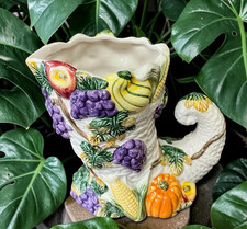 Fitz & Floyd Omnibus Harvest Beauty Cornucopia Vase Pumpkins Fruit Vegetables picture