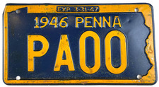 Vintage Pennsylvania 1946 Auto Sample License Plate PA 00 Man Cave Garage Decor picture